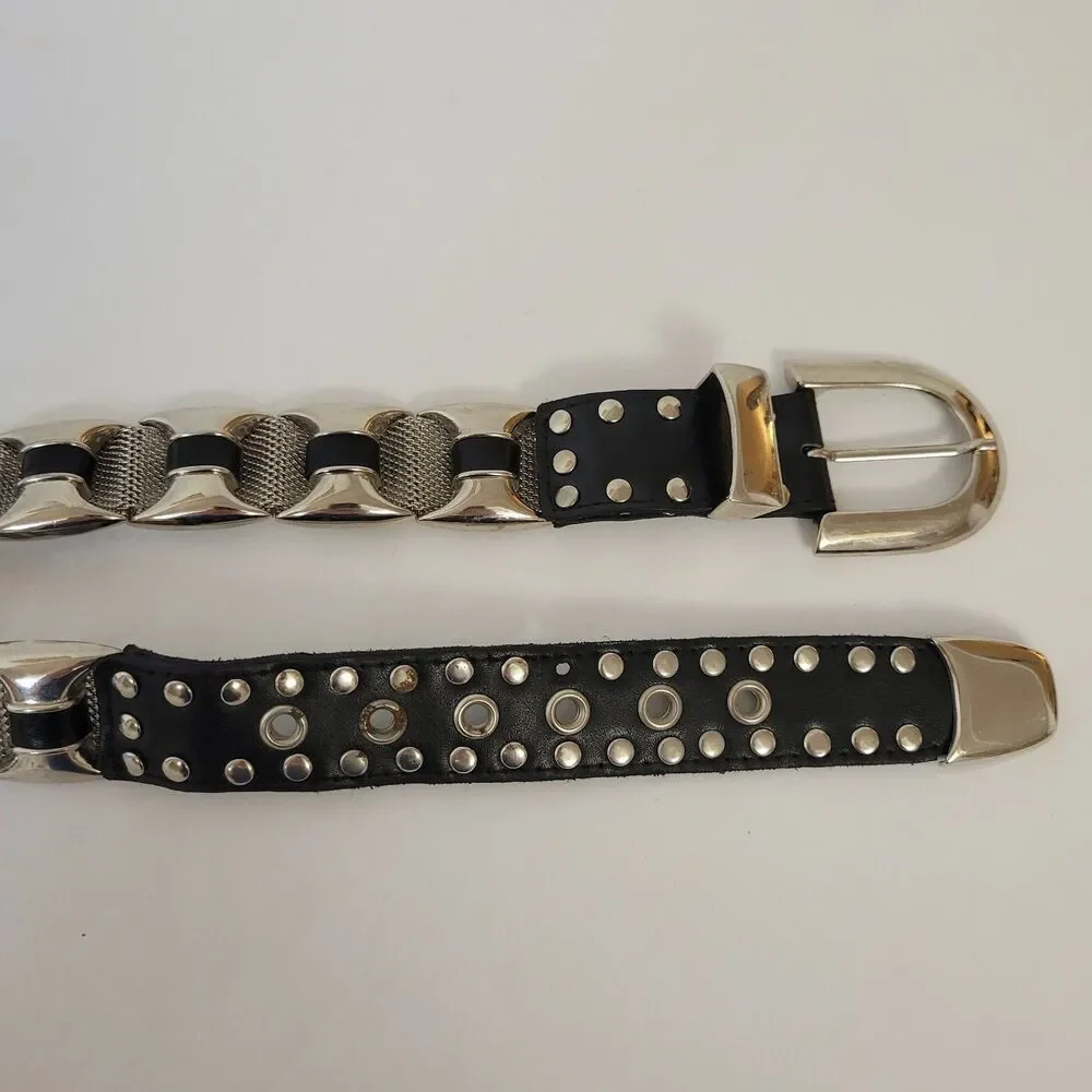 Vintage Art Ornament Metal Leather Women Belt